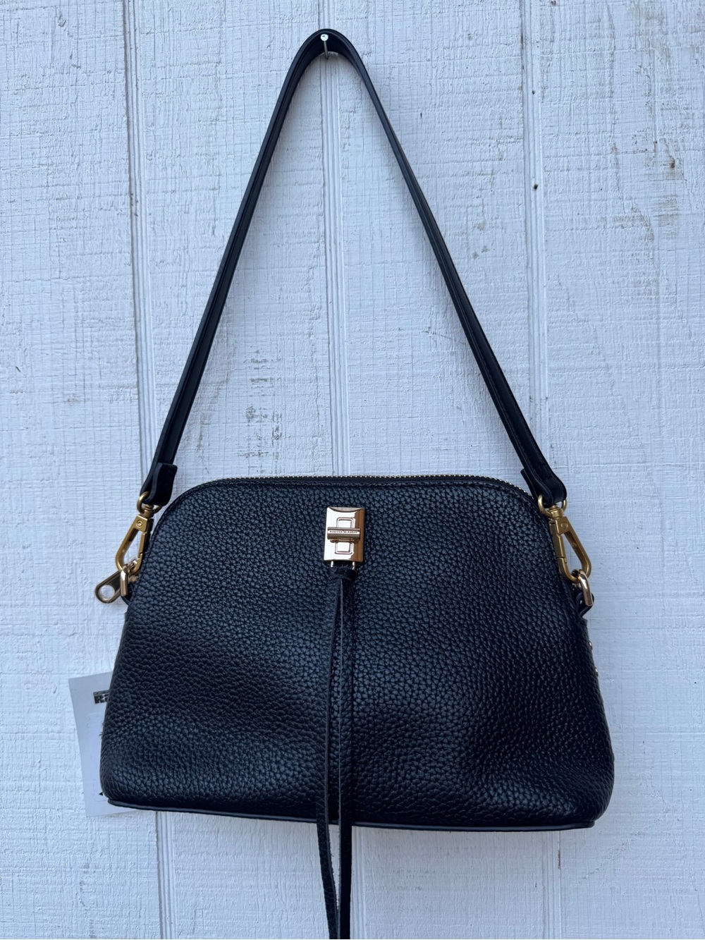 Rebecca Minkoff Darren Dome
Black Pebbled Leather shoulder Bag w Gold Hardware